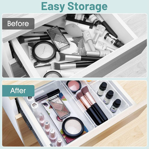 WOWBOX 6 PCS Clear Plastic Drawer Organizer Set, Desk Drawer Divider Organizers and Storage Bins for Makeup, Jewelry, Gadgets for Kitchen, Bedroom...
