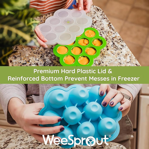 WeeSprout Silicone Baby Food Freezer Tray with Clip-on Lid - Perfect Storage Container for Homemade Baby Food, Vegetable & Fruit Purees, and Breas...
