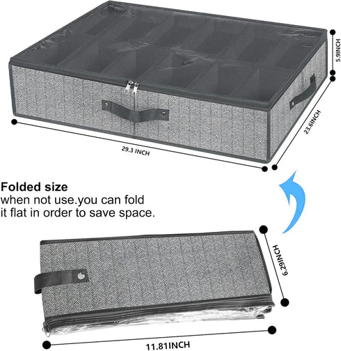 Under Bed Shoe Storage Organizer for Closet Fits 24 Pairs-Sturdy Underbed Shoe Containers Boxes Organizador De Zapatos with Clear Cover,Set of 2, ...