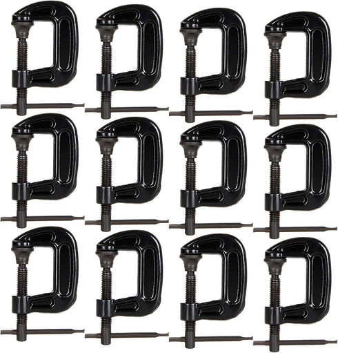 1 Inch C-Clamp Set, 12-Pack Quality Iron C Clamps, Clamps for Woodworking, Welding and Building...