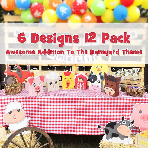 Faisichocalato Farm Animal Party Favor Bags with Handles Farm Themed Birthday Party Supplies Barnyard Birthday Gift Pack of 12 Treat Goody Bags Kr...