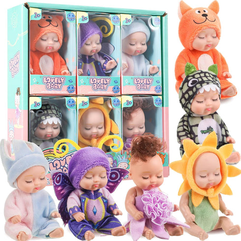 Hanaive 6 Pcs Mini Baby Dolls 4 Inch Lifelike Realistic Baby Dolls Mini Reborn Cute Baby Dolls Tiny Baby Doll Easter Egg Fillers Birthday Gifts Se...