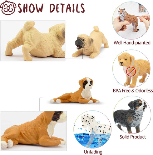 Toymany 12PCS Mini Dog Figurines Playset, Realistic Detailed Plastic Puppy Figures, Hand Painted Emulational Tiny Dogs Animals Toy Set, Cake Toppe...