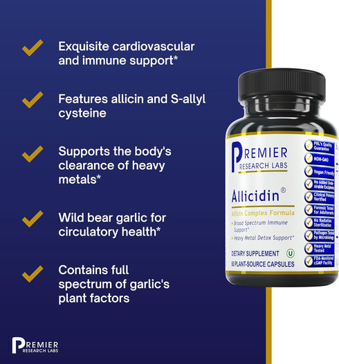 Premier Research Labs Allicidin - Garlic Allicin Supplement, Garlic Supplements, Garlic Pills, Allicin Extract, Garlic Extract, Odorless Garlic Ca...