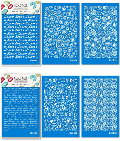 KEOKER Valentines Silk Screen for Polymer Clay, 3PCS Valentine Silk Screen Polymer Clay, Valentines Day Silk Screen Stencils for Polymer Clay, Hea...