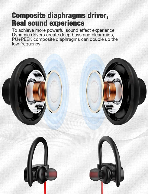 Otium Bluetooth Headphones, Wireless Earbuds IPX7 Waterproof Sports Earphones with Mic HD Stereo Sweatproof in-Ear Earbuds Gym Running Workout 15 ...