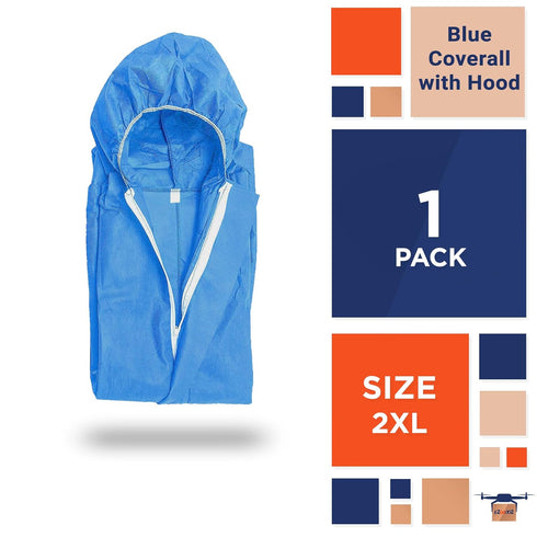 Blue Disposable Coveralls with Hood, XXL. 1 Pack 50 GSM PP Painters Suit Disposable. Unisex Hazmat Suits Disposable. Disposable Painters Coveralls...