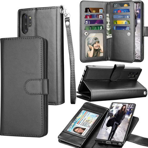 Galaxy Note 10 Plus Case, Galaxy Note 10+ Wallet Case, Luxury Cash Credit Card Slots Holder Carrying Folio Flip PU Leather Cover [Detachable Magne...