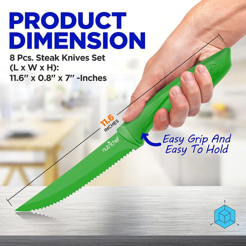 8 Piece Kitchen Knife Set - Multi-purpose Unbreakable Ergonomic Non-stick Stainless Steel Kitchen Steak Knives Set with Fully Serrated Blades - Gr...