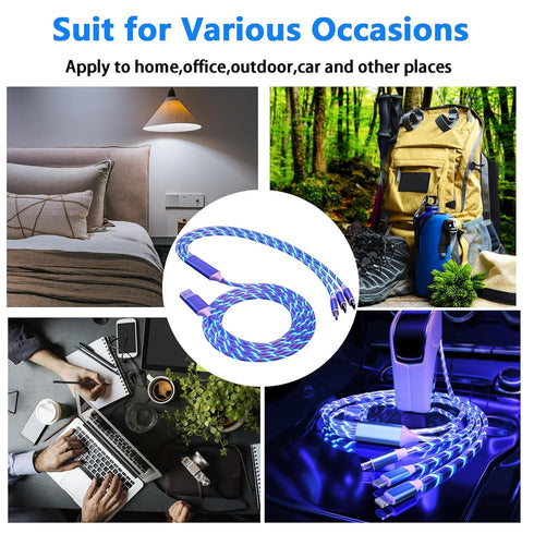 3 in 1 Led Charging Cable 66W Flowing LED Light Up Phone Charge Cable Light up Charger Fast Charing Cord Durable TPE Fast Charging Cord for Most C...