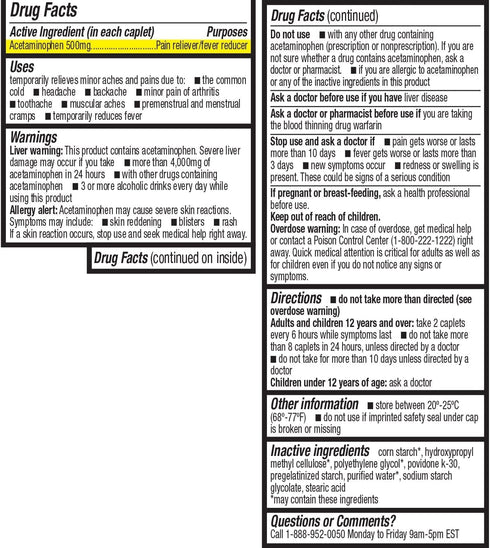 HealthA2Z® Extra Strength Pain Relief | Acetaminophen 500mg | Contains No Aspirin | Fever Reducer | Pain Reliever (100 Count (Pack of 1))...
