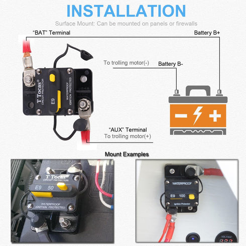 Hi-Amp 120 Amp Circuit Breaker with Manual Reset for Car Automotive Audio Boat RV Truck Solar Battery System, 12V - 48V DC, Waterproof IP67 120A...