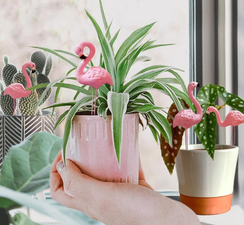 Mini Flamingos Figurines with Stakes - Set of 4 Small Flamingos Garden Gifts for Women Resin for Flower/Plant Pot Decorations - Miniature Fairy Ga...