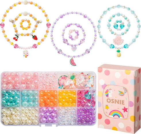 OSNIE Summer Rainbow DIY Bead Jewelry Making Kit for Kids with Watermelon Pineapple Ice Cream Strawberry Peach Cherry Y2K Beads and Charms for Bra...