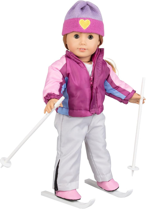 Skiing Winter Doll Outfit for American 18" Girl Dolls - 7 Piece Premium Handmade Clothes Set Costume...