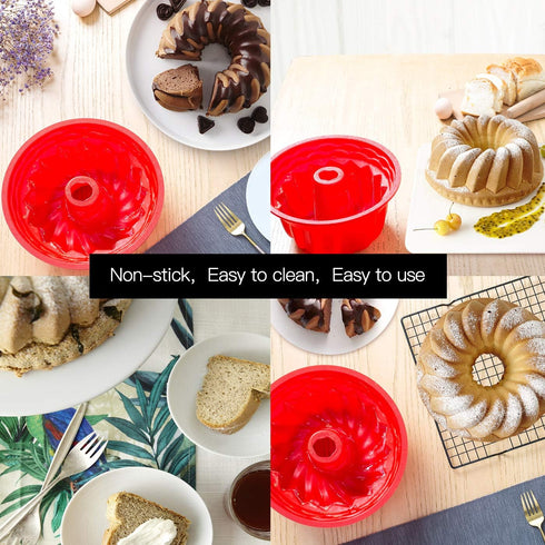 Silicone Fluted Bunte Cake Baking Pan, European-Grade LFGB Top-Level Silicone Round Cake Mold, Non-Stick Cake Pan for Jello,Gelatin,Bread, 9.45 In...