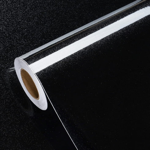 Glossy Black Contact Paper Peel and Stick Shiny Glitters Countertop Contact Paper Self Adhesive Removable Wallpaper for Cabinets 15.75" x 118" Wat...