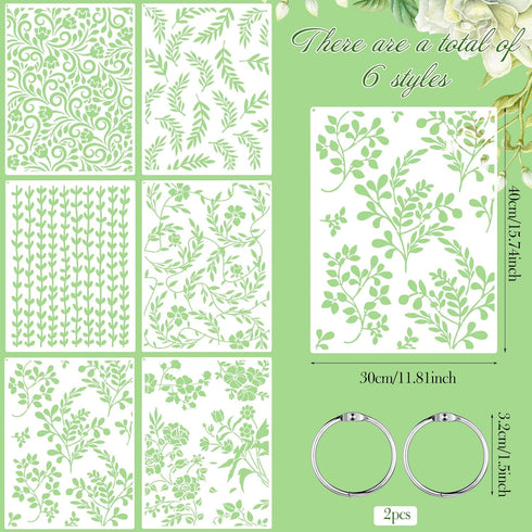 6 Pcs Large Flower Leaves Stencil for Painting Flourish Vine Wall Painting Spring Stencil Template 12 x 16 in Reusable DIY Wall Stencil and Metal ...