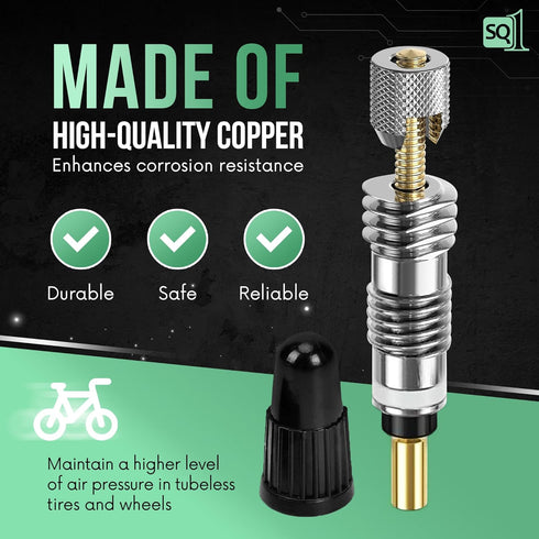 Square1 Presta Valve Core Kit -10 Universally Compatible Presta Valve Cores, 1 Presta Valve Core Removal Tool & 10 Presta Valve Core Caps - Presta...