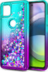 NZND Case for Motorola One 5G Ace (One 5G UW Ace) with Tempered Glass Screen Protector (Maximum Coverage), Sparkle Glitter Flowing Liquid Women Gi...
