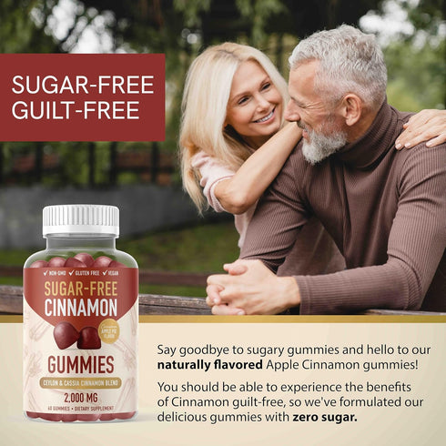 Sugar-Free Cinnamon Gummies 2000MG with Ceylon Cinnamon & Cassia Complex | Sugar-Free Lifestyle Supplement & Guilt-Free Cinnamon Apple Flavor with...