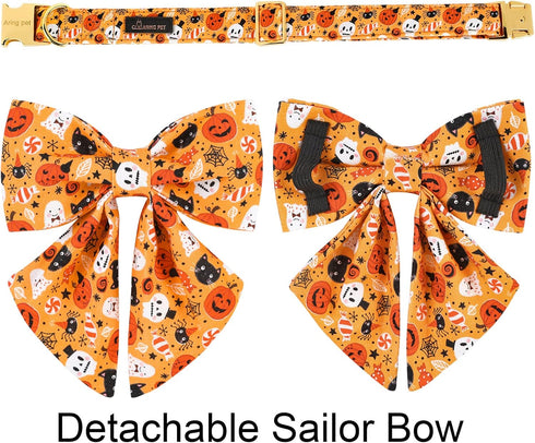 ARING PET Dog Collar, Halloween Dog Collar with Detachable Bow Tie, Adjustable Ghost Pumpkin Bowtie Dog Collar with Metal Buckle...