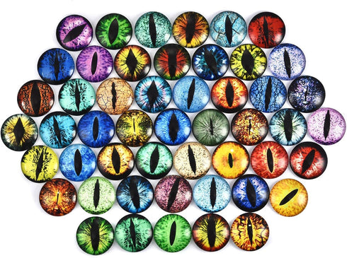 DROLE 100Pcs 12mm Assorted Eye Covered Cabochons Flatback Cabs Animal Doll Evil Eye Cabochon for DIY Crafts Jewelry Making...