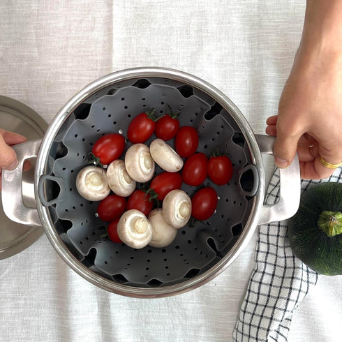 Korean Made Silicone Steamer Basket 10' Size, Silicone Steamer Insert for Pot Flexible Design (Gray)...