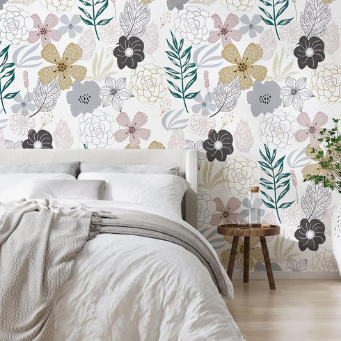 Mecpar Floral Peel and Stick Wallpaper 17.71'' x 118'' Pink Perennial Blooms Floral Wallpaper Floral Contact Paper Vinyl Self Adhesive Removable W...