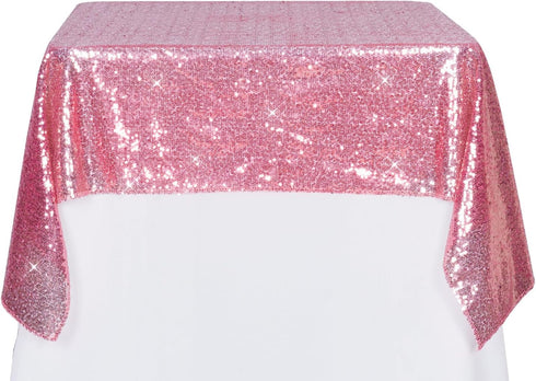 PartyDelight Sequin Tablecloth Fuchsia Pink Sparkly Table Cloth Overlay Square 50"x50"...