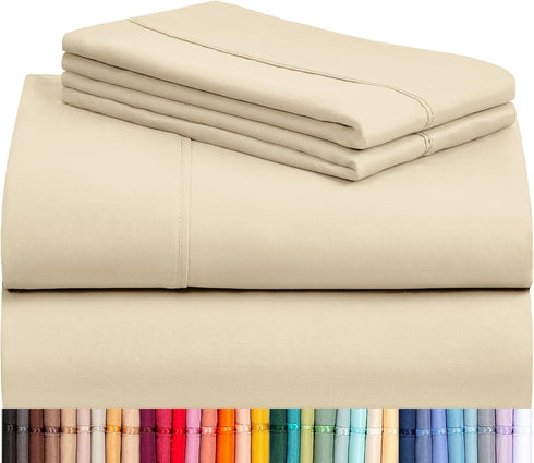 LuxClub 4 PC Full Size Sheet Set Deep Pockets 16" Wrinkle Free Cooling Sheets Machine Washable Hotel Bedding Silky Soft - Cream Full...