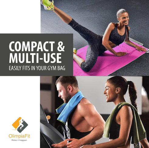 OlimpiaFit Quick Dry Towel - 3 Size Pack of Lightweight Microfiber Travel Towels w/Bag - Fast Drying Towel Set for Camping, Beach, Gym, Backpackin...
