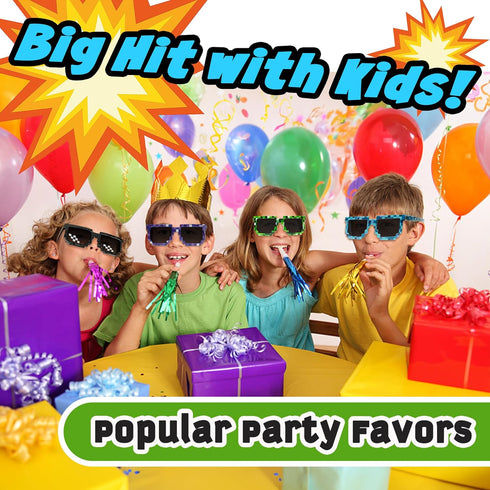 kilofly 4pc 8-Bit Pixel UV Protect Gamer Sunglasses Adult Kids Party Favors...