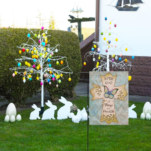 Easter Decorative 12 x 18 Religious Garden Flag Cross Double Sided Christian Faith, with God All Things are Possible Burlap Yard Decoration, Butte...