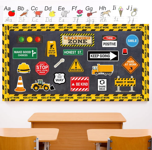 Whaline Construction Bulletin Board Set with Glue Points Positive Saying Learning Zone Cutouts Decorations Constructional Classroom Accent for Sch...