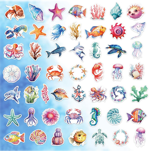 100PCS Ocean Stickers, Cute Sea Creature Aesthetic Decals Vinyl Waterproof Stickers for Water Bottle Laptop Luggage Helmet Skateboard Snowboard Gu...