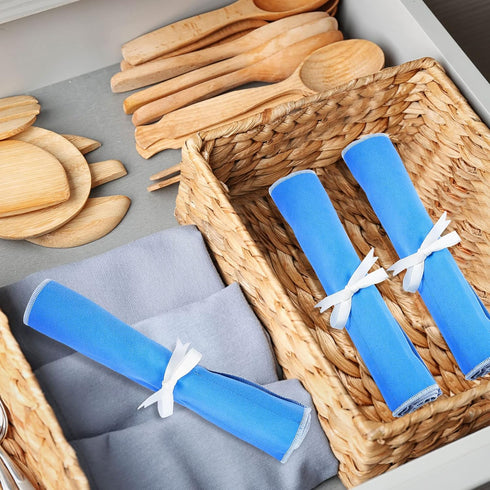 Silver Storage Bags Silver Storage Cloth Anti Tarnish Silver Protector Bags Blue Holder for Silverware Flatware Storage Organizer Place Setting Ro...