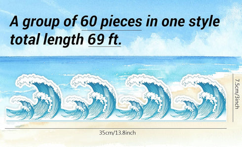 Whaline 69Ft Waves Bulletin Board Border 60Pcs Ocean Beach Themed Classroom Decorations Blue White Trim Border Self-Adhesive Label Sticker for Bac...