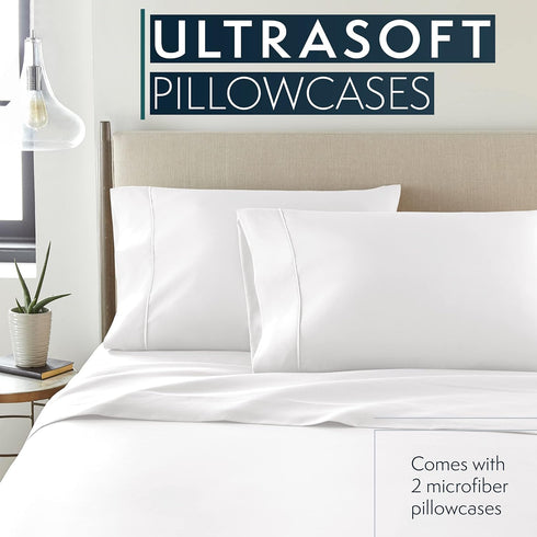 HC Collection Pillow Cases Standard Size/Queen Size Set of 2- Microfiber, Extra Soft Pillowcases - Easy Care & Machine Washable - White...