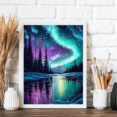 DIYCYCY Aurora Landscape Diamond Art Kits for Adults,DIY 5D Diamond Painting Kits for Beginners,Round Full Drill Diamond Dots Paintings Picture Ge...
