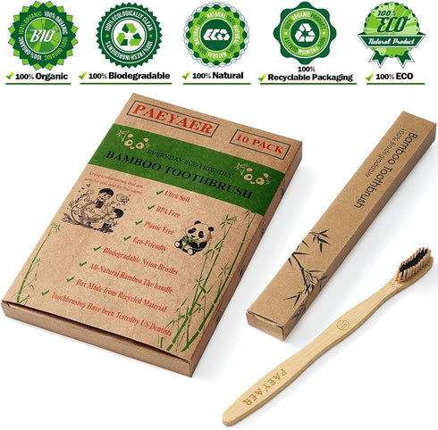 10 Count Bamboo Toothbrushes (Toothbrush Soft+Toothbrush Medium) Charcoal Toothbrushes - Natural Wood Toothbrushes Bulk, Reusable Travel Toothbrus...