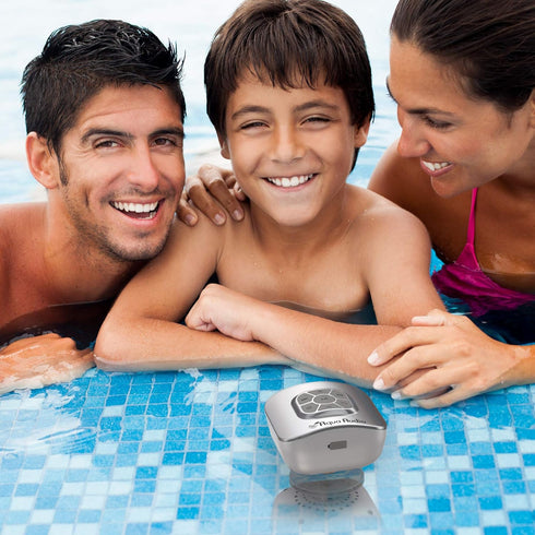 Gideon Portable Waterproof Bluetooth Speaker with Suction Cup - 10 Hours Playtime/Built-in Mic (Silver)...