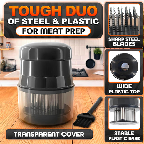 Meat Tenderizer Tool - Convenient Chicken Tenderizer Tool with 56 Sharp Stainless Steel Needle Blades, Safety Lock & Cleaning Brush, Dishwasher Sa...