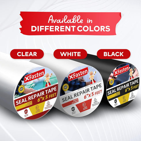 XFasten Waterproof Patch Seal Repair and Leak Shield Tape, 6-Inch x 5-Foot (Black, 6-Inch x 5-Foot)...