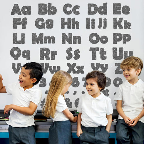 260Pcs Glitter Black Bulletin Board Letters for Classroom 4” Letter Combo Pack Set Numbers Alphabet Poster Board with Adhesive Dots Punctuation Sy...