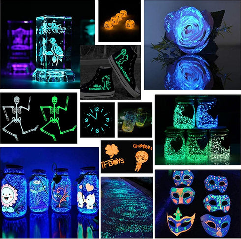 Glow in The Dark Powder 12 Colors Epoxy Resin Dye Luminous Pigment Powder Safe Long Lasting for Fine Art, DIY Nail Art, Epoxy Resin Colorant, DIY ...