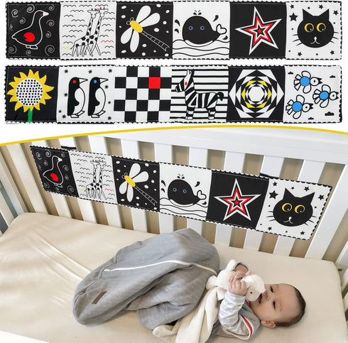 Black and White High Contrast Baby Book for Newborn with Baby Flashcards, Infant Tummy Time Soft Cloth Book Crib Toys, Washable Non-Toxic Early Ed...
