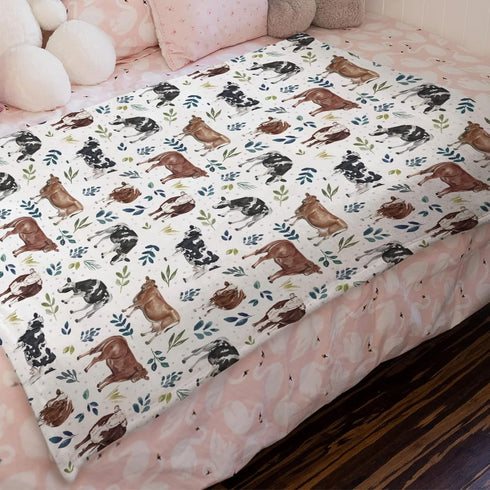 Milk Dairy Cow Farm Animal Leaves Baby Boy Girl Blanket, Neutral Western Flannel Fleece Nursery Bed Swaddle Receiving Blankets, Soft Lightweight T...