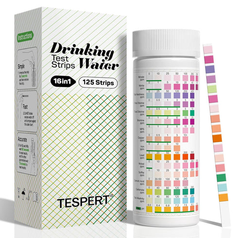 Water Testing Kits for Drinking Water: 125 Strips 16 in 1 Well and Drinking Water Test Kit, TESPERT Water Test Strips with Hardness, pH, Lead, Iro...