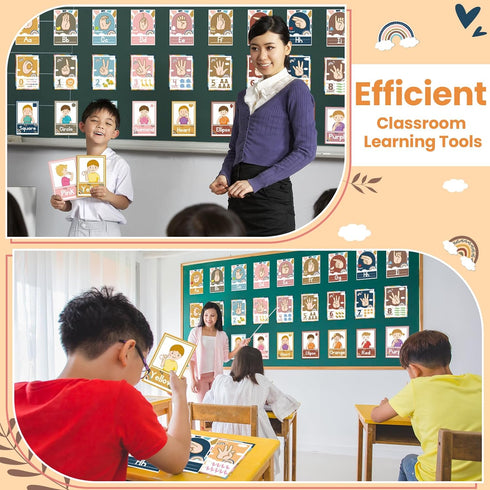 gisgfim 51Pcs ASL Alphabet Line Bulletin Board Set Sign Language Flash Cards ABC Number Learning American Sign Language Poster Wall Decor for Kid ...